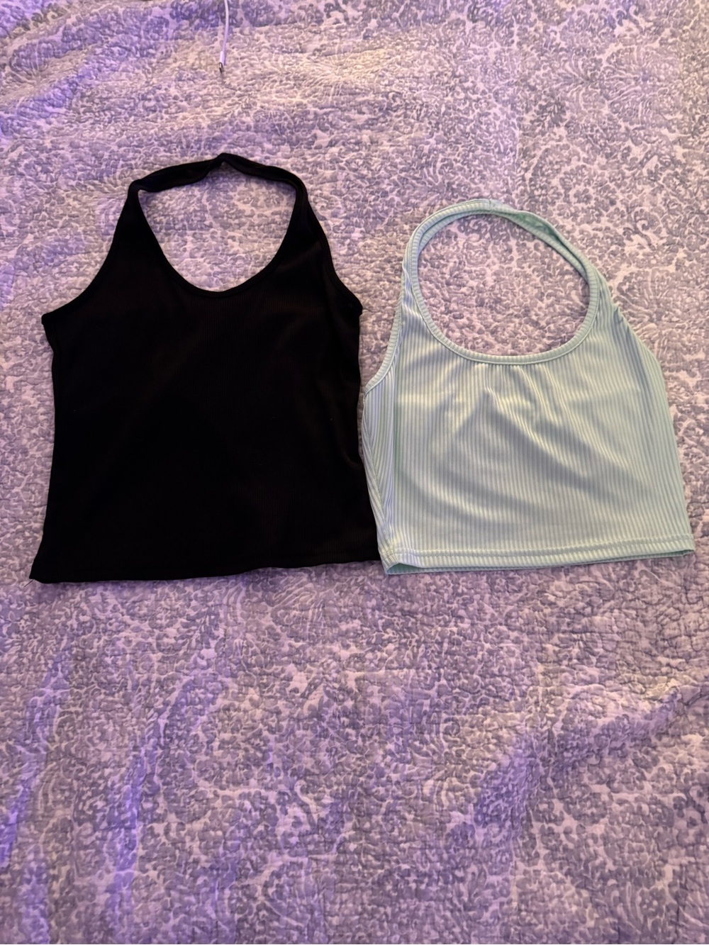New Women’s Ribbed Halter Crop Top — Black and Light Mint S